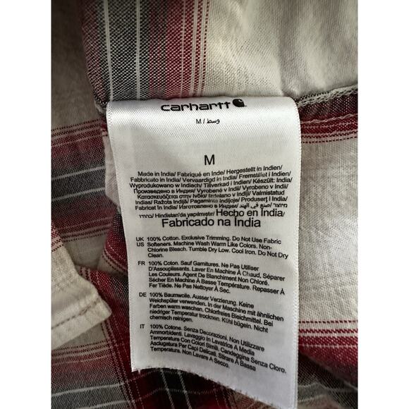 Carhartt Signature Red Plaid Button-up Shirt S/S Loose Fit Mens Sz Medium - Picture 11 of 11